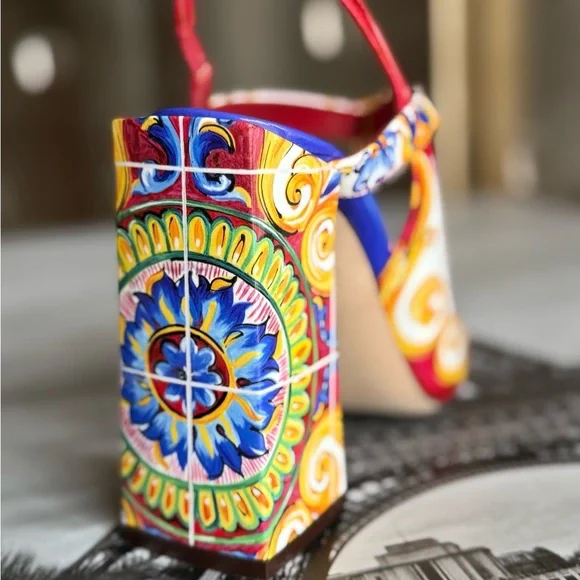 Dolce & Gabbana unique sling back sandals heels colorful luxury shoes rare - Picture 3 of 12